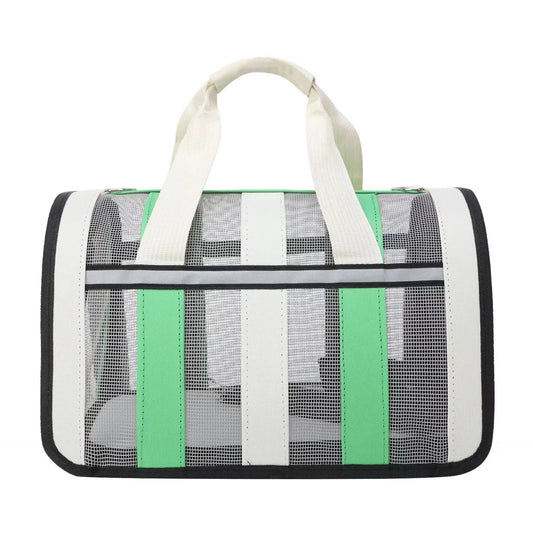 Size L Green And White Foldable Pet Carrier Bag - Lightweight, Breathable, and Spacious for All Seasons