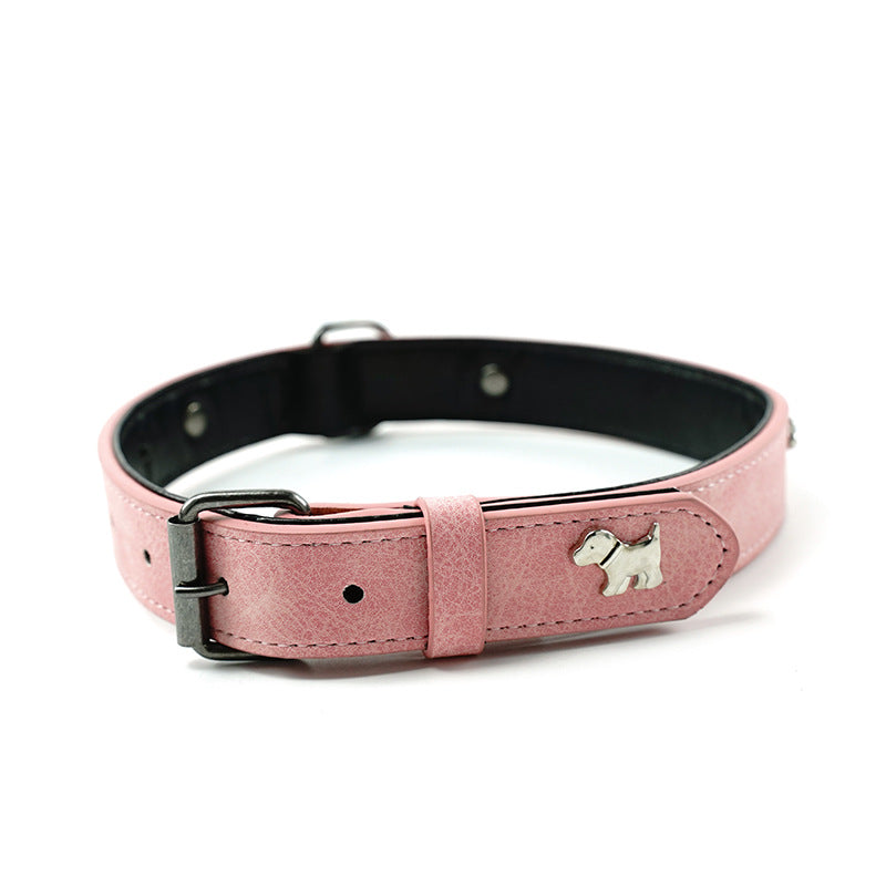 2 PCS Pink Soft Leather Dog Collar - Adjustable & Durable for Medium/Large Dogs XS-(42*1.5cm)