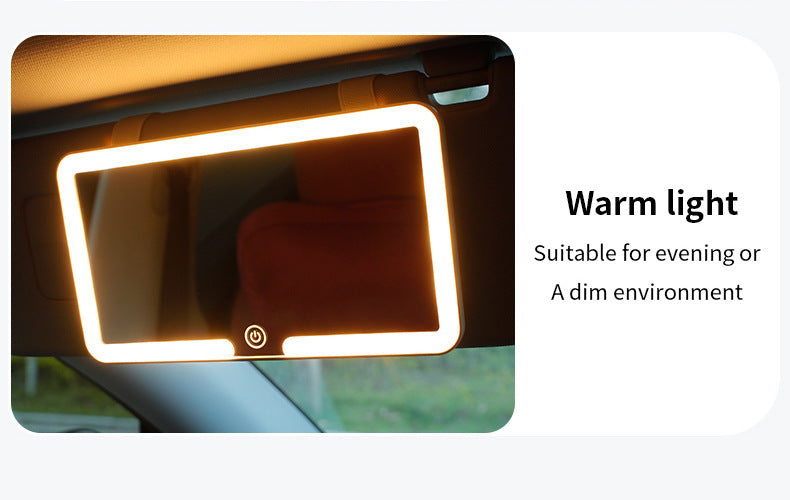 White double button Car Sun Visor Makeup Mirror with LED Light - Tri-Color, Touch Control