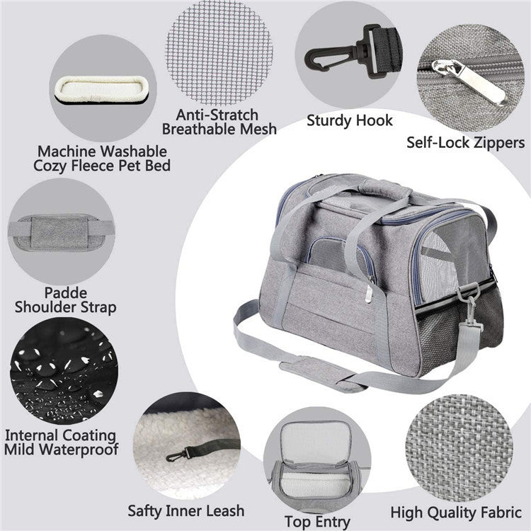 Portable Pet Bag for Small Dogs and Cats - Gray Travel Tote with Pet Mat (44x25x28cm)