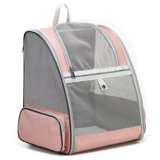 Pink Foldable Pet Carrier Backpack - Breathable Mesh Travel Bag for Cats & Small Dogs