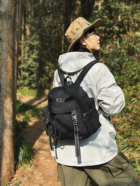 Black Lightweight Nylon Backpack - Water Resistant Travel Daypack for Women & Men