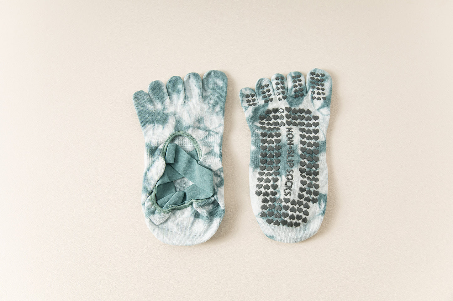 2 Pairs Green Tie-Dye Non-Slip Yoga Socks for Women - Five-Toe Cotton Blend Socks for Pilates and Indoor Sports