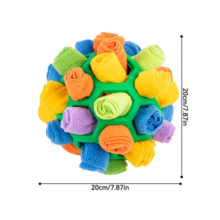 Purple Ball And Colorful Strips Of Fabric Interactive Pet Snuffle Ball - Treat-Dispensing Toy for Dogs and Cats, 20 cm TPR and Felt Fabric for Mental Stimulation