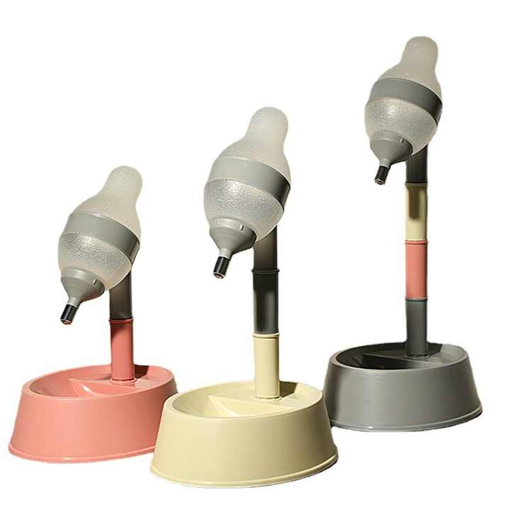 Pink Base Adjustable Height Pet Water Dispenser with Food Bowl Base - Non-Drip Bottle Feeder Station for Dogs & Cats