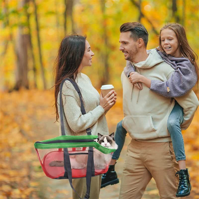 Orange And Grey Lightweight Breathable Mesh Pet Carrier Handbag - Portable Travel Tote for Small Dogs & Cats up to 8kg