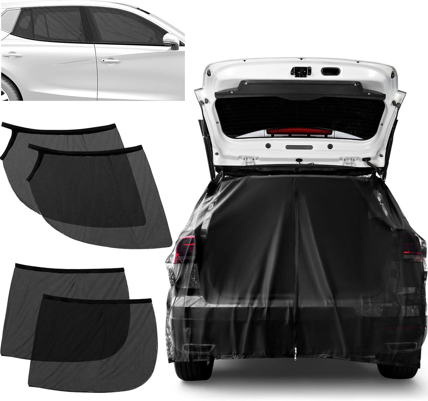 Size S Black Magnetic Car Window Sun Shade Screens & SUV Tailgate Mosquito Net Set - Breathable Bug Protection