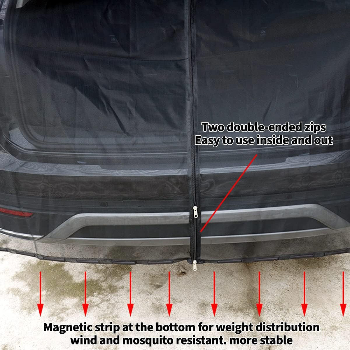 Size S Black Tailgate Mosquito Net Screen - Magnetic Bug Protection for Boot Opening