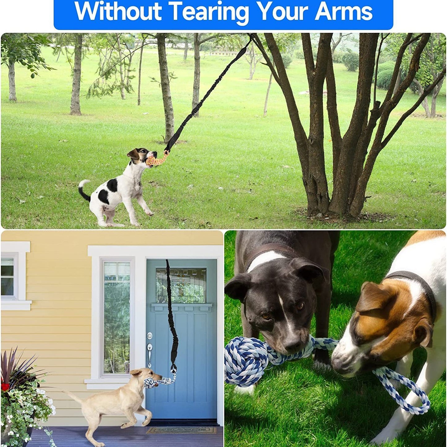 Grey And Colored Cotton Balls Interactive Bungee Dog Tug Toy - Hanging Rope Ball for Solo Play & Exercise