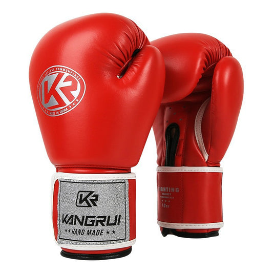 Red And Silver Durable 8oz PU Leather Boxing Gloves - Padded & Ventilated for Training