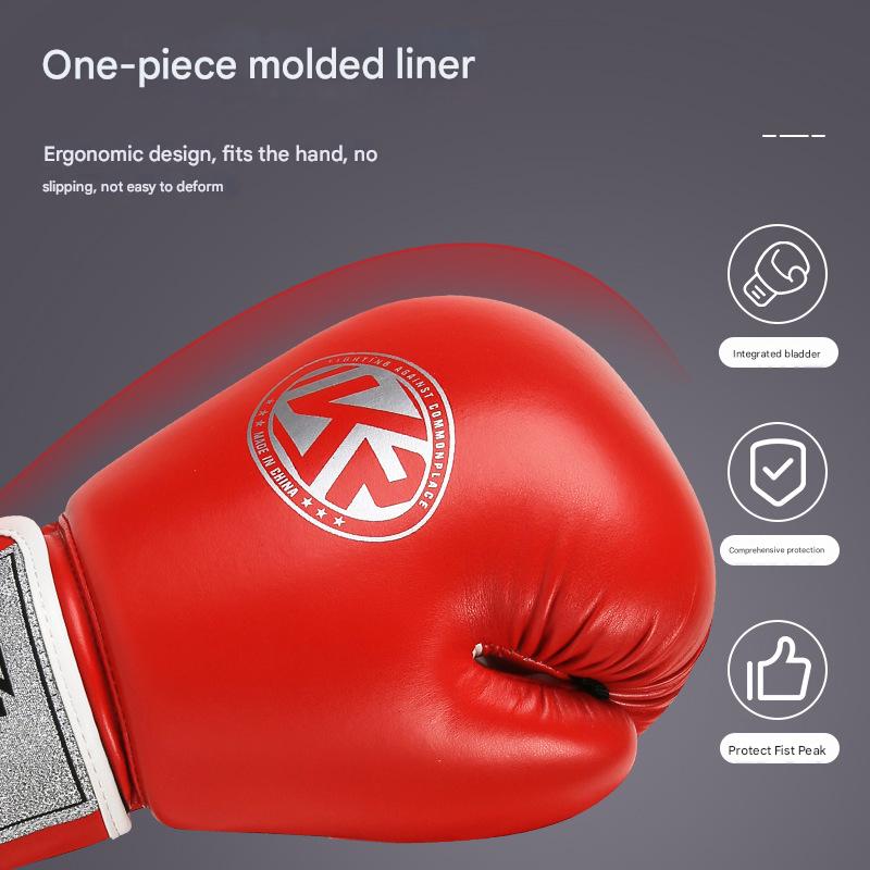 Red And Silver Durable 8oz PU Leather Boxing Gloves - Padded & Ventilated for Training