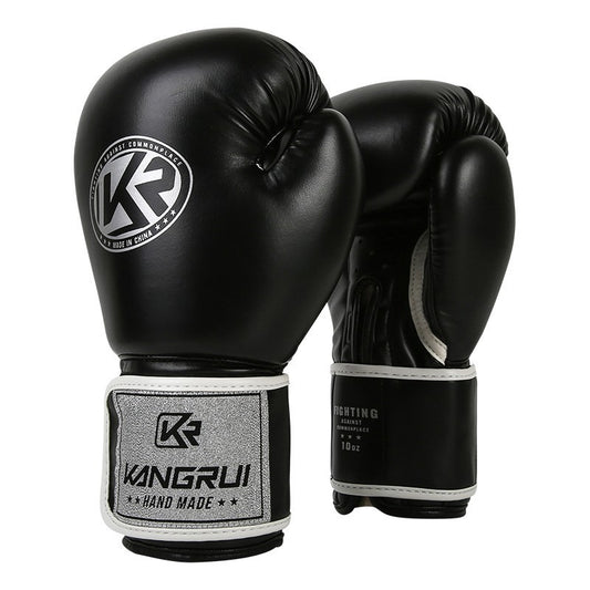 Black And Silver Durable 8oz PU Leather Boxing Gloves - Padded & Ventilated for Training