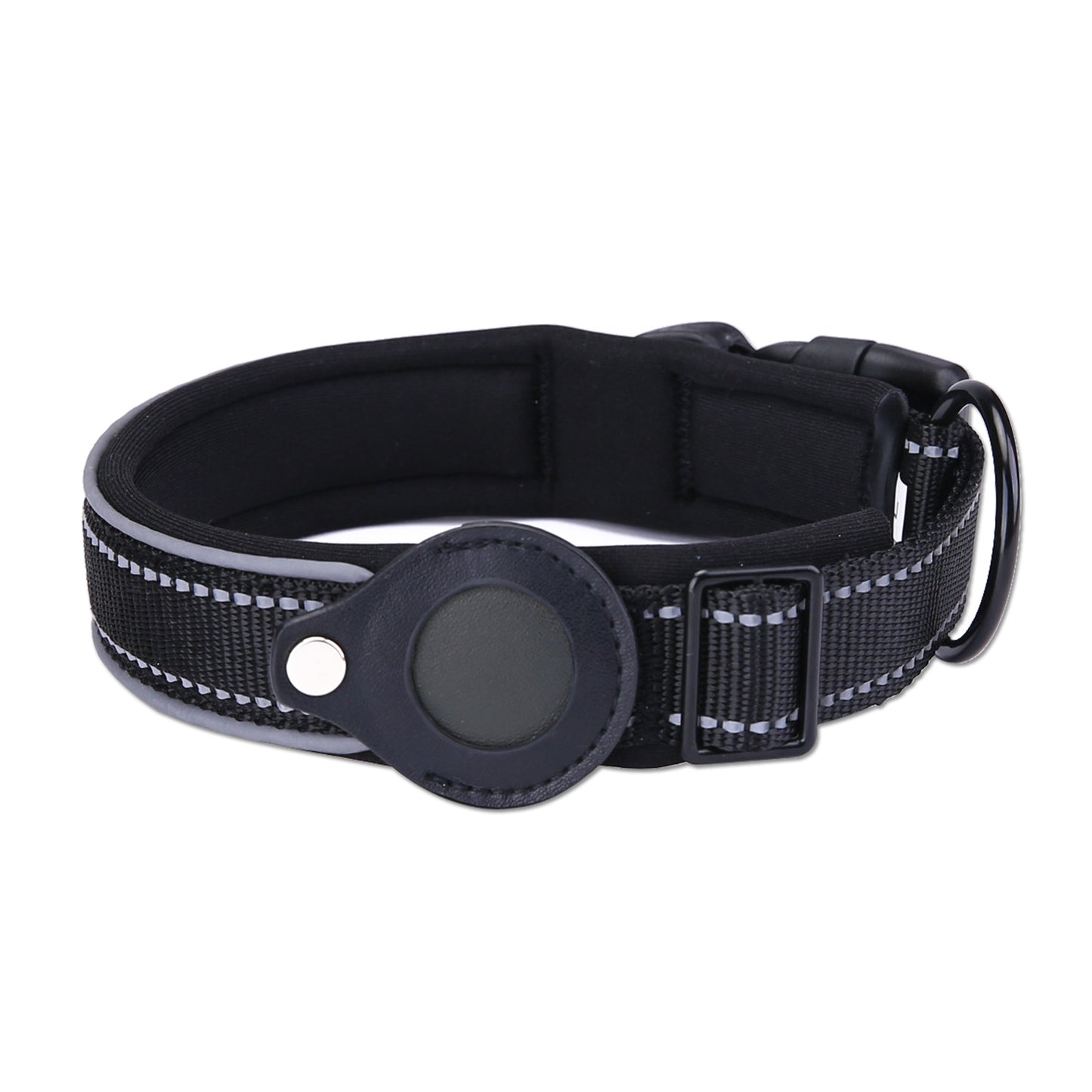 S Black Secure Nylon Dog Collar with Built-in Apple AirTag (not included) Holder Case - Pet Tracker Accessory