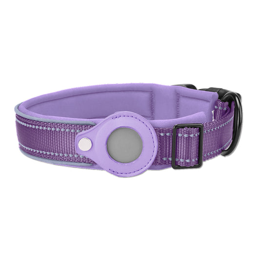 M Purple Secure Nylon Dog Collar with Built-in Apple AirTag (not included) Holder Case - Pet Tracker Accessory