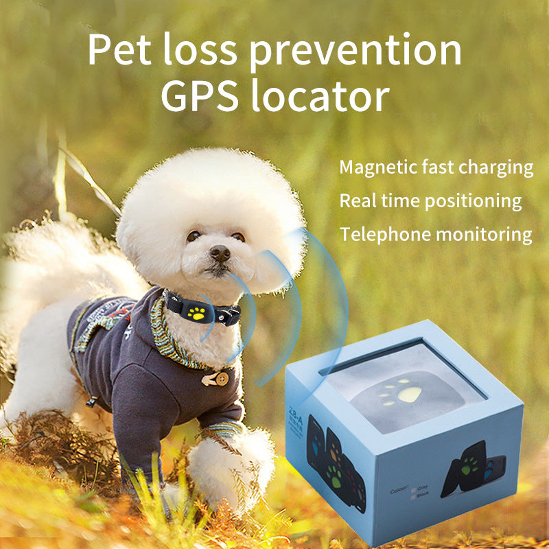 Black Real-Time Pet GPS Tracker Locator - Magnetic Charging, Multi-Mode Positioning for Dogs & Cats
