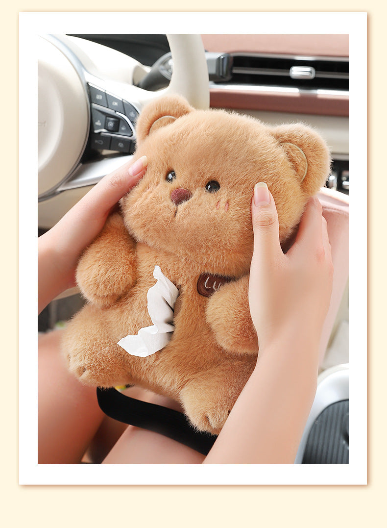Adorable Bear Tissue Holder for Car - Plush Toy with Storage