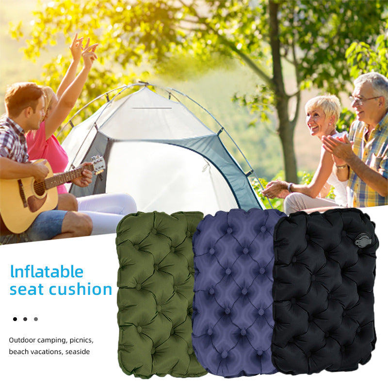 Inflatable Seat Cushion - Portable 40x30x5cm Camping Pad in Olive Black