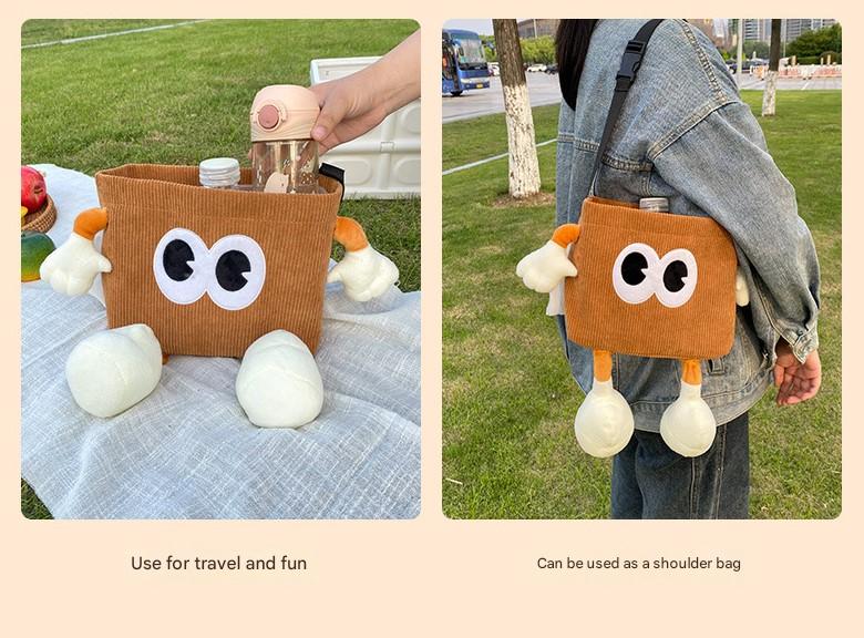 Brown Cute Cartoon Car Trash Bin with Adjustable Strap - Water-Repellent Corduroy (19x24cm)