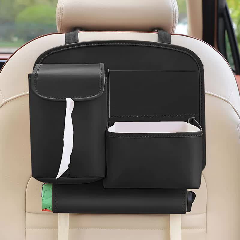 Car Seat Back Organizer with Practical design-Multi-Pocket Storage for Tissues and Gadgets-Black