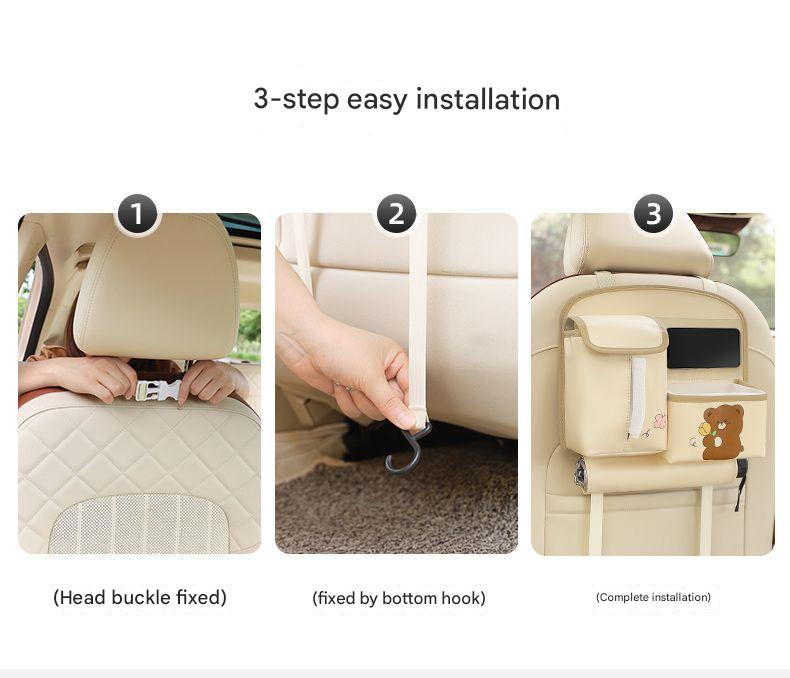 Car Seat Back Organizer with Practical design-Multi-Pocket Storage for Tissues and Gadgets-Beige