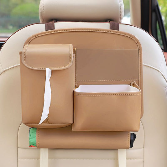 Car Seat Back Organizer with Practical design-Multi-Pocket Storage for Tissues and Gadgets-Brown