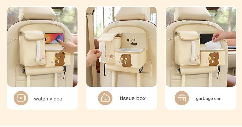 Car Seat Back Organizer with Practical design-Multi-Pocket Storage for Tissues and Gadgets-Cute bear(Pink)