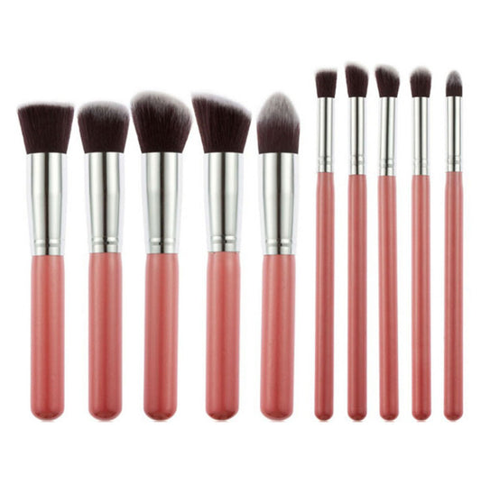 10-Piece Pink silver Makeup Brush Set - Large and Small Brushes for Professional Beauty Application