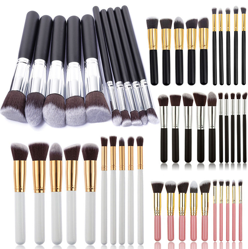 10-Piece Pink silver Makeup Brush Set - Large and Small Brushes for Professional Beauty Application