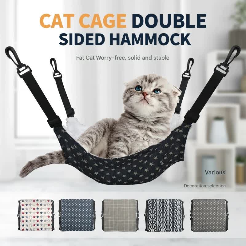 Cat Cage Hammock - Adjustable Double-Sided Pet Swing Bed with Hooks(Gray check)