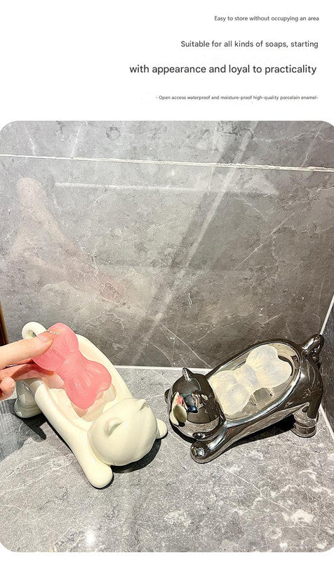 Charming Cat-Shaped Ceramic Soap Dish - Creative & Versatile Home Decor Accent(Black)