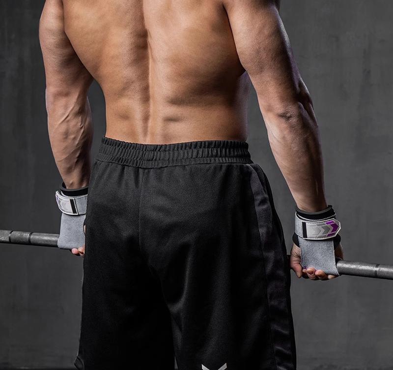 Heavy Duty Weightlifting Grips - Anti-Slip Cowhide Palm Protectors with Neoprene Wrist Support & Adjustable Straps(Purple)