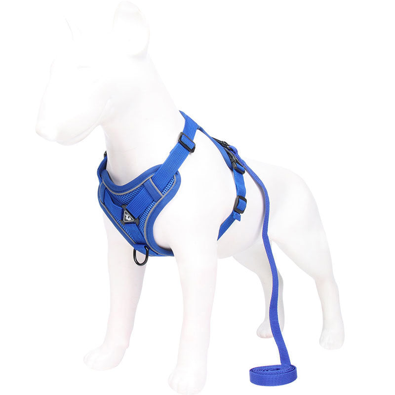 Blue Reflective Mesh Dog Harness and Leash Set - Adjustable No-Pull Vest - XL