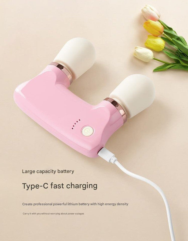 Pink Portable Dual Head Mini Massager - 5 Modes, Quiet Operation, USB-C Rechargeable