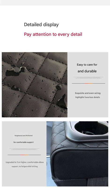 Beige Auto Center Console Armrest Riser Pad with Dual Cup Holders - PU Leather