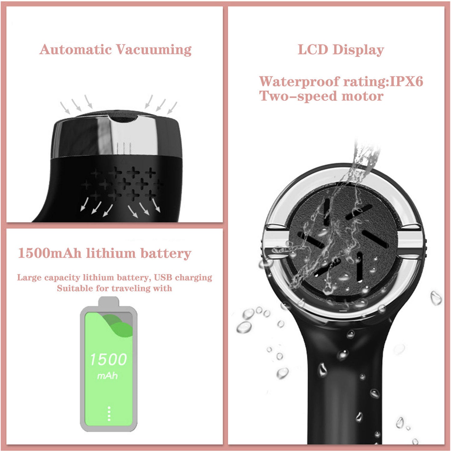 Black Rechargeable Electric Foot Grinder with Suction - Complete 10-Piece Pedicure Kit