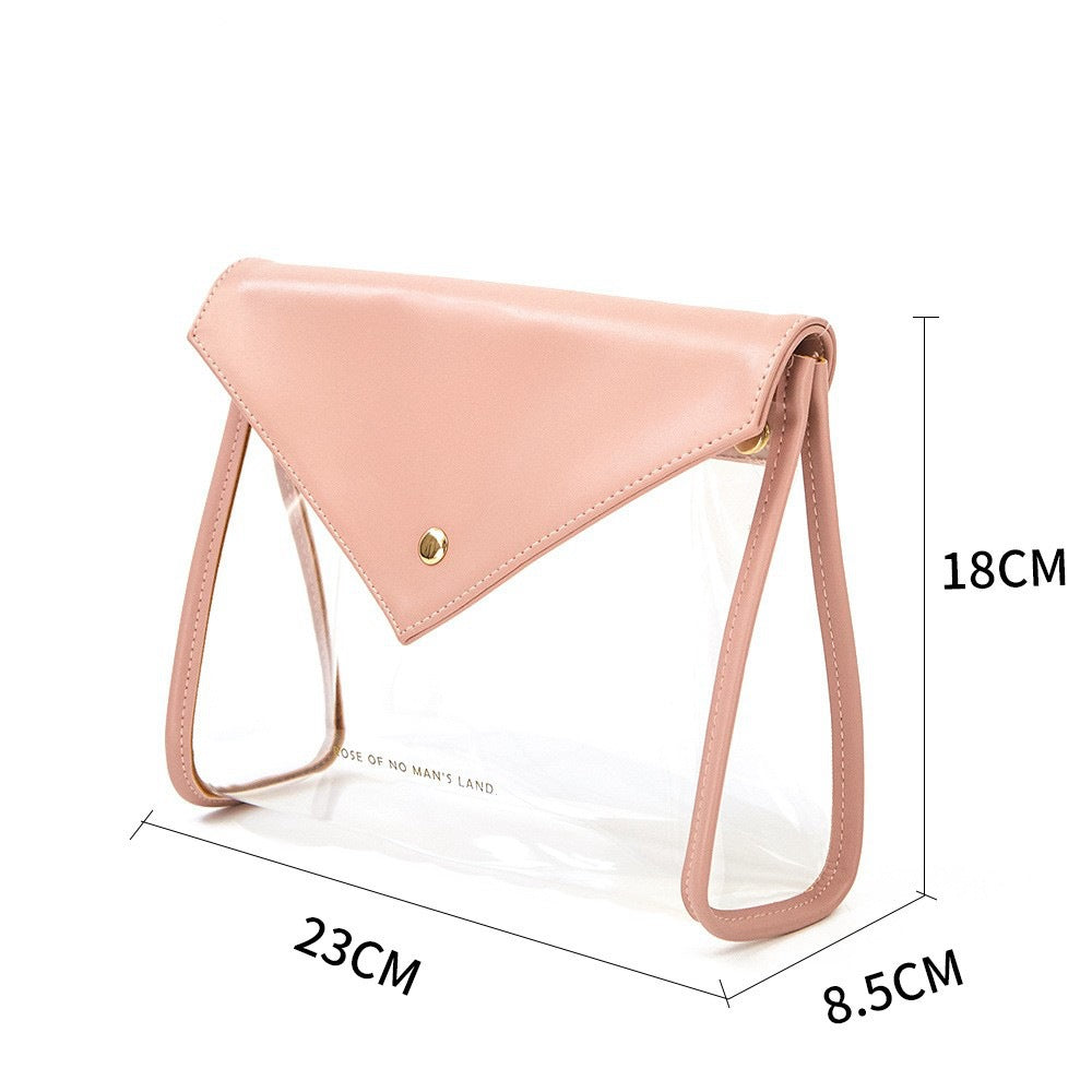 White Chic Envelope Makeup Bag with Transparent Waterproof Design