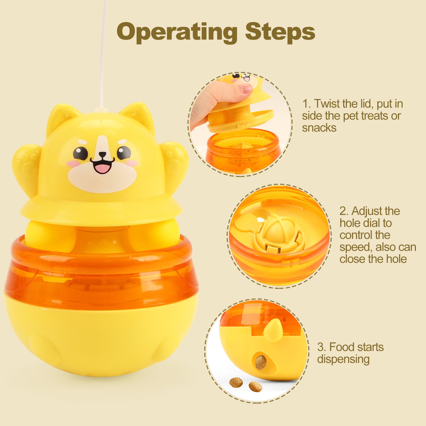 Yellow 3-in-1 Interactive Cat Toy - Tumbler, Treat Dispenser, Track & Teaser Ball