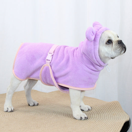 Purple Hooded Dog Bathrobe - Super Absorbent, Adjustable Fit, Cozy Pet Towel (Size : L)