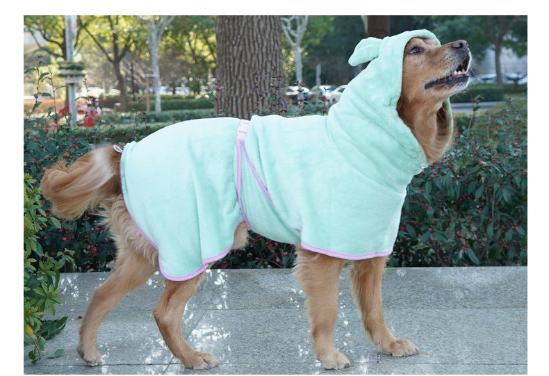Green Hooded Dog Bathrobe - Super Absorbent, Adjustable Fit, Cozy Pet Towel (Size : M)