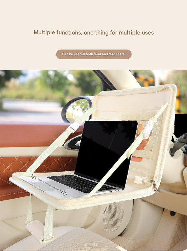 Pink Foldable Car Back Seat Organizer Tray - PU Leather Travel Desk with Tablet Holder