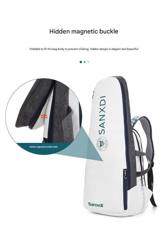 Purple and White Multifunctional Tennis & Badminton Backpack - Waterproof Racket Bag with Shoe Compartment