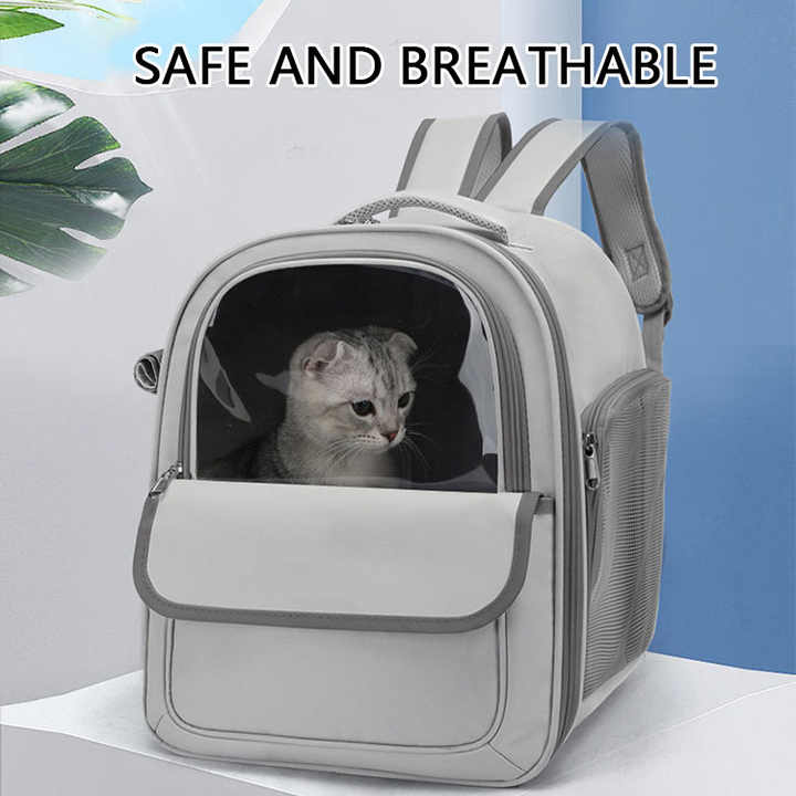 Beige And Black Spacious Pet Carrier Backpack with Clear Window - Comfortable Travel Bag for Cats & Small Dogs