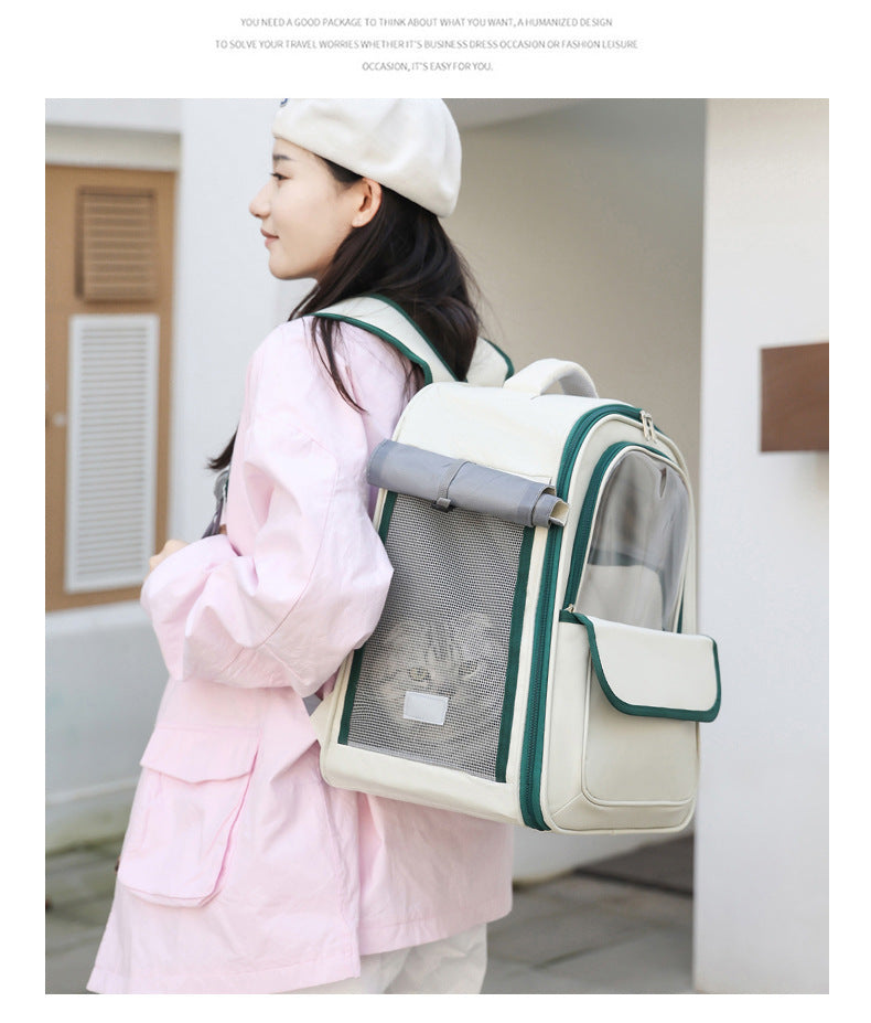 Beige And Yellow Spacious Pet Carrier Backpack with Clear Window - Comfortable Travel Bag for Cats & Small Dogs