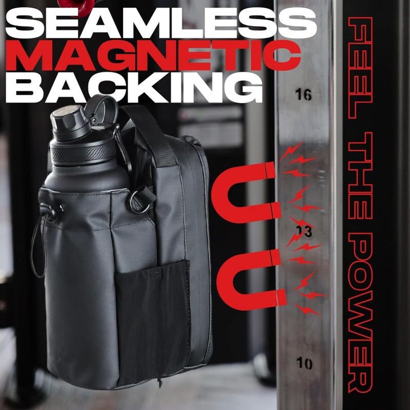 Black Magnetic Gym Water Bottle Holder Bag - Crossbody Sling Pouch for Essentials