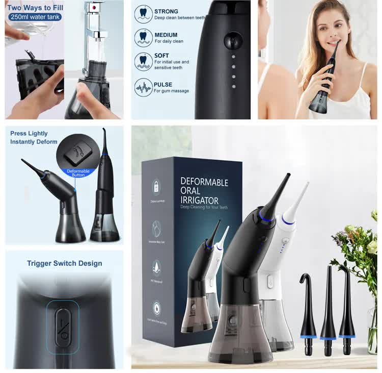 Black Advanced Portable Water Flosser - Rechargeable Oral Irrigator, IPX7 Waterproof, 4 Cleaning Modes for Deep Dental Care