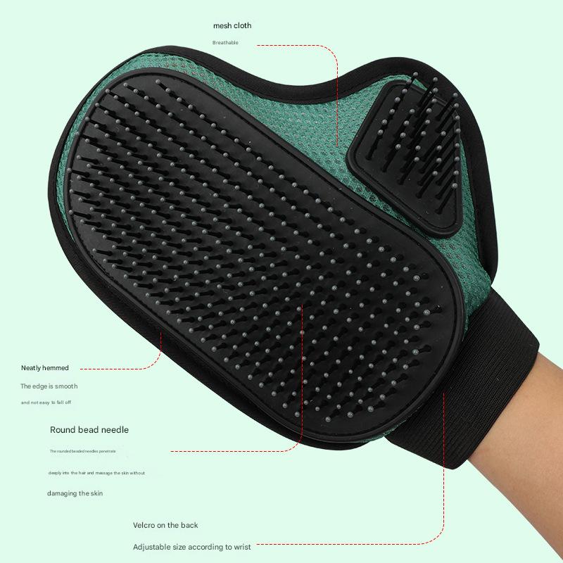 2 Pcs Green And Black Pet Grooming Glove - Gentle Deshedding & Massage Mitt for Dogs & Cats, Efficient Fur Remover