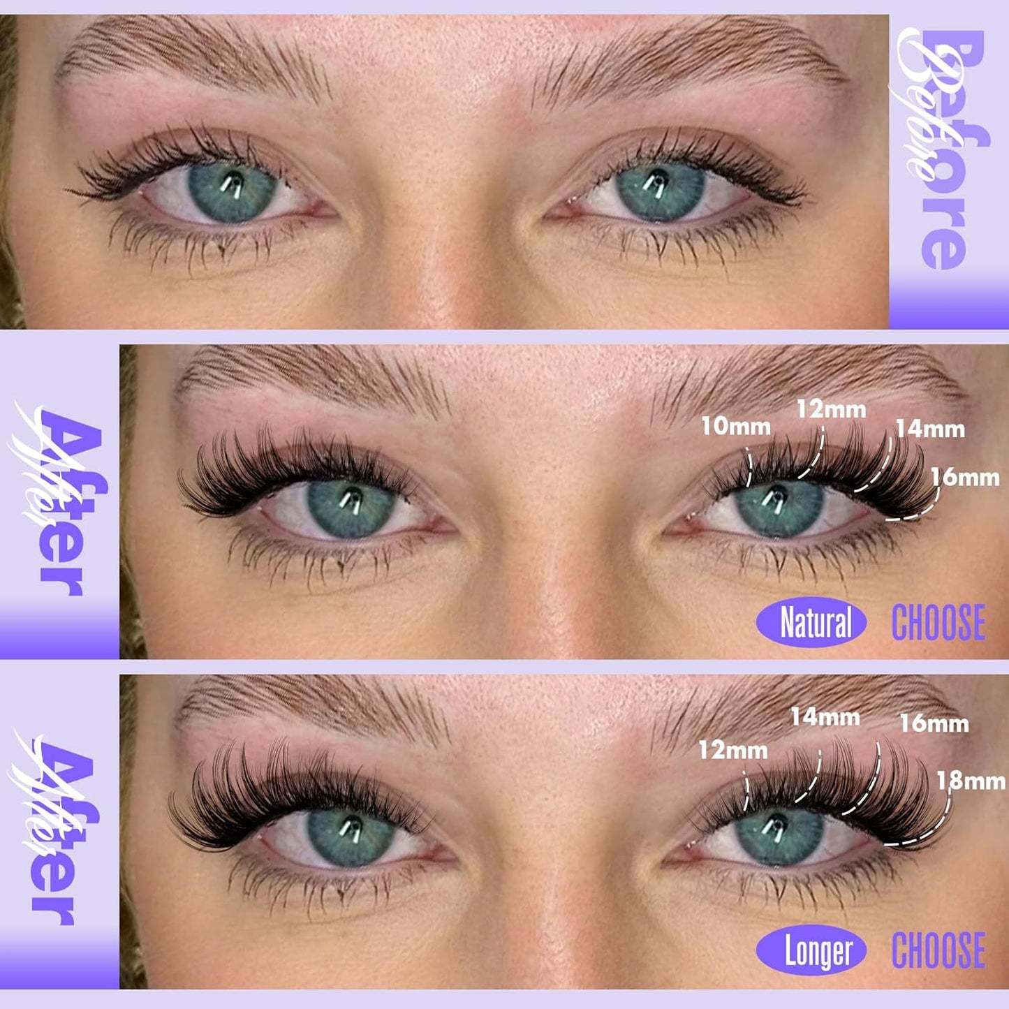 3 Pcs Black Stunning DIY Cluster Eyelash Extension Kit - 3 Trays, Mixed Lengths (10-18mm) Soft Vegan Wispy Lashes for Custom Volume