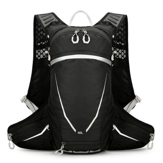 Black Lightweight 16L Outdoor Cycling & Hiking Backpack - Water-Repellent Nylon Daypack with Reflective Strips
