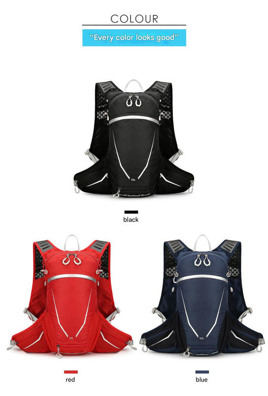 Black Lightweight 16L Outdoor Cycling & Hiking Backpack - Water-Repellent Nylon Daypack with Reflective Strips