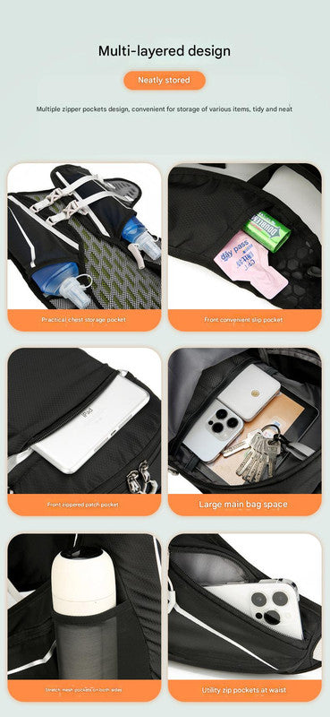 Dark Blue Lightweight 16L Outdoor Cycling & Hiking Backpack - Water-Repellent Nylon Daypack with Reflective Strips